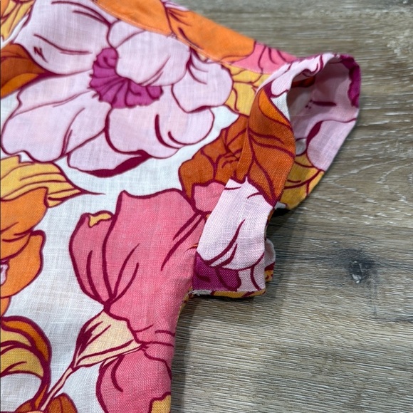 RACHEL ROY Size XS Floral Blouse Pink, Orange, White | 100% Linen | Shirt Collar - Picture 6 of 12